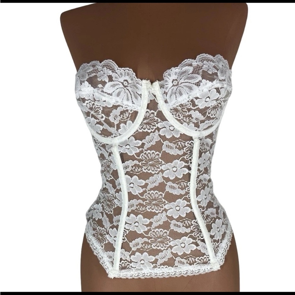 Vintage White Lace Corset Lingerie Top True Vintage Size 36